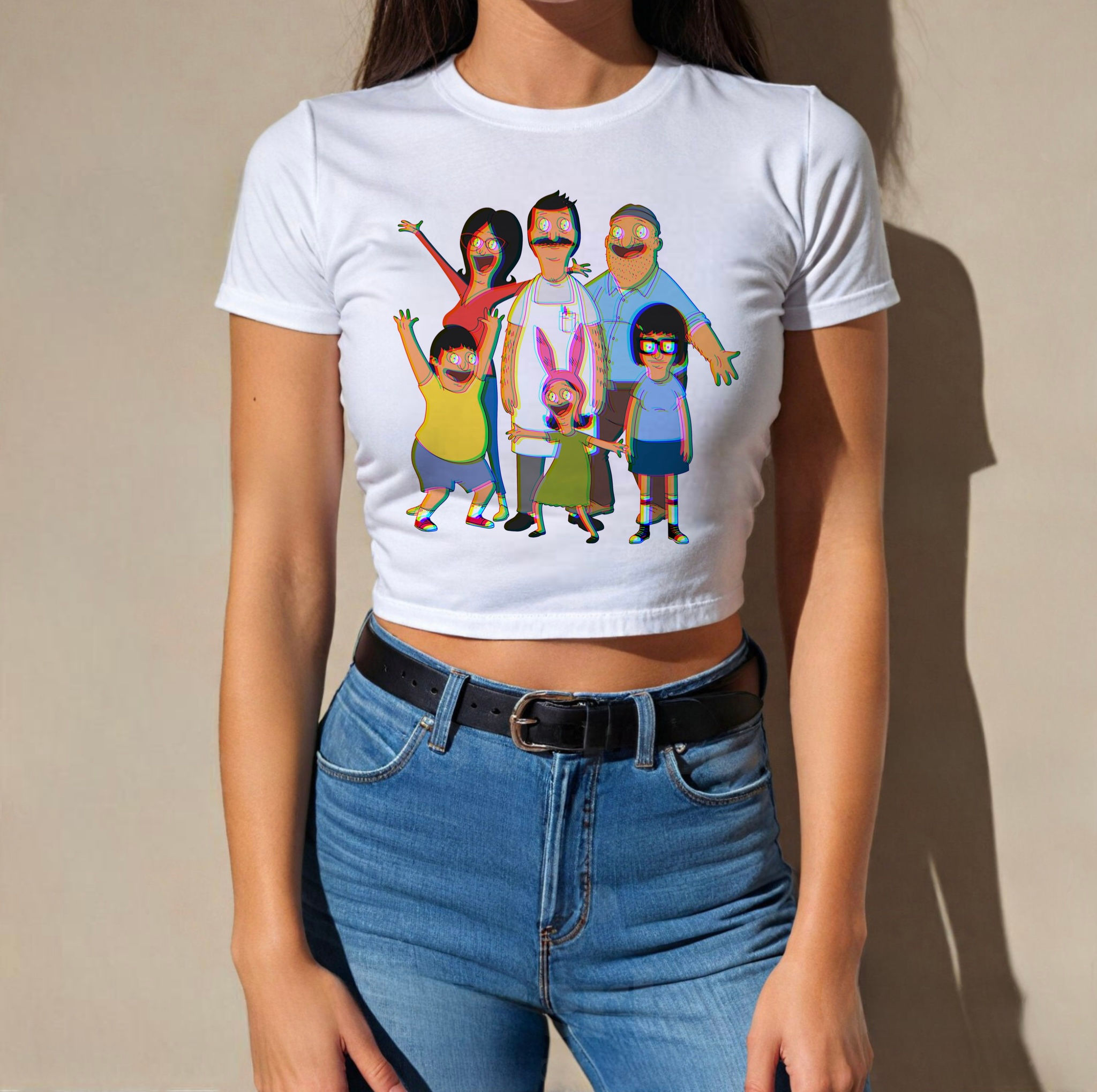 Bob's Burgers Glitch Cropped Tee | Glitch Bob's Burgers Baby Tee For Her