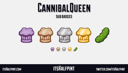 CannibalQueen itsHalfpint | Twitch | Sub Badges | Twitch emotes | Emote artist | commission cute che