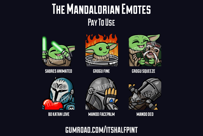 Baby Yoda and Mandalorian - Twitch Emotes by itsHalfpint - fine fail love