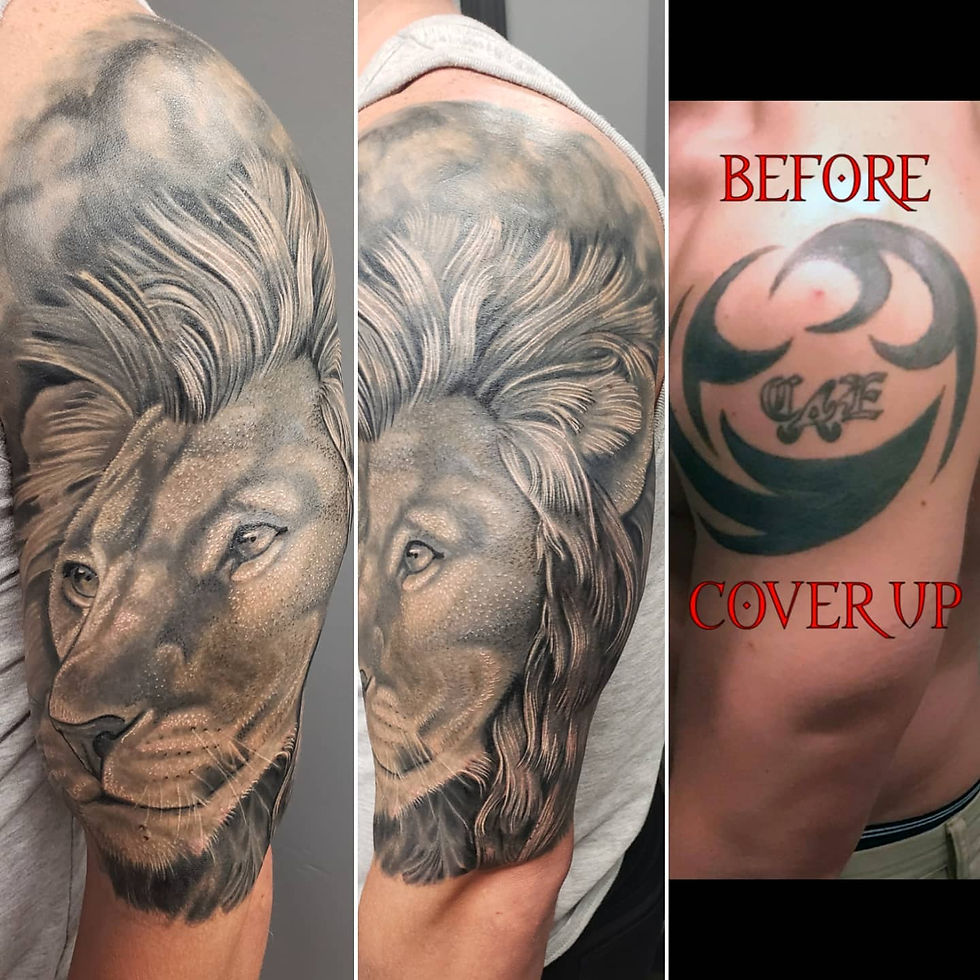 Lion covering a tribal piece