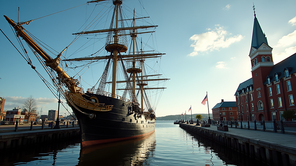 Eye-level view of the USS Constitution docked in Boston Harbor
