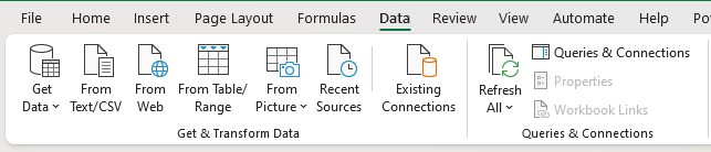 Skjermbilde fra Excel sin Data-meny
