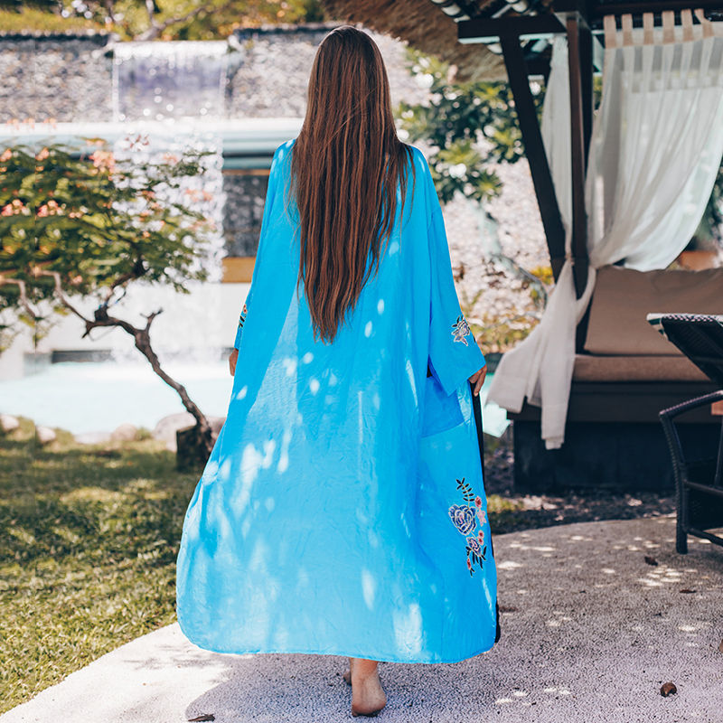 Thumbnail: Embroidered blue kaftan