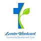 A logo with a blue cross combined with a green sprouting leaf design. Below the logo, the text reads "Greater Woodward"