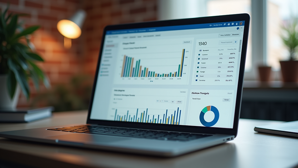 Eye-level view of a laptop screen showing SEO analytics dashboard