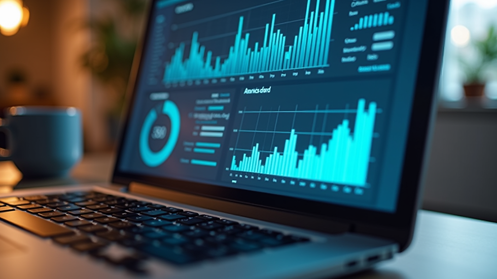 Close-up view of a laptop screen showing SEO analytics dashboard