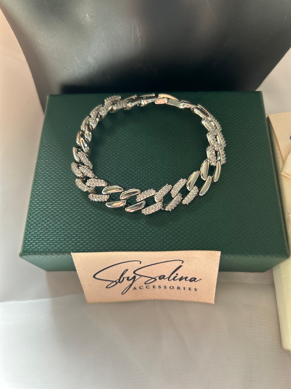 Thumbnail: Remi silver diamanté and plain bracelet