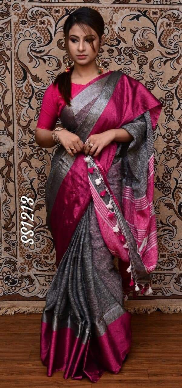 Thumbnail: Catalogue name - Linen mohapar. 
Material - Linen.
Work - Pompom. 