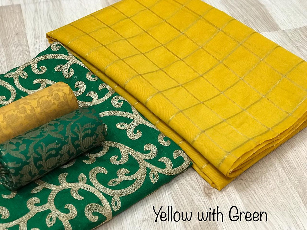Thumbnail: Exclusive Banarasi soft cotton silk golden zari checks with tassel running pallu