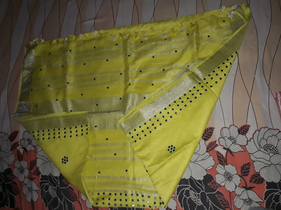 Thumbnail: Semi linen/ cotton slab mirror work saree 5.5m with 80cm contrast blouse
