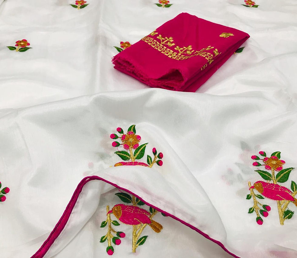 Thumbnail: * PARROT-3❣*

Fabric~KHICHA silk designed with tread EMORODAIRY work blouse Bang