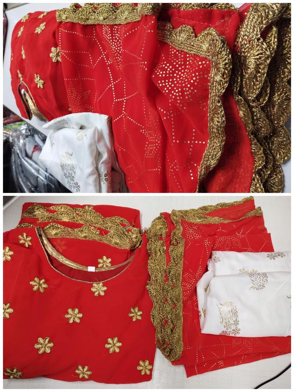 Thumbnail:  Fabric 💃Georgette full ghera and jari and gold 👩‍❤‍💋‍👩embroidered work 