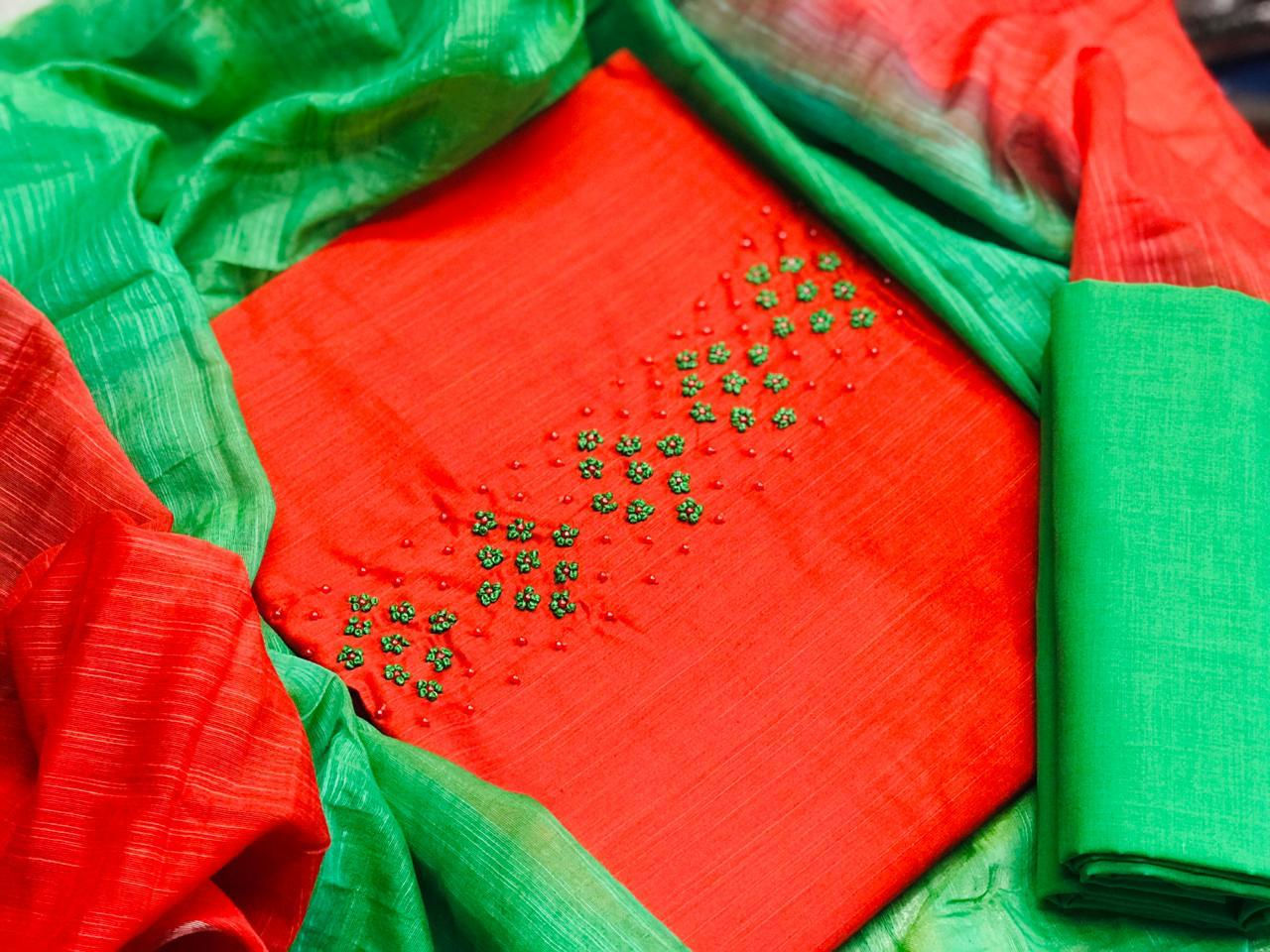 Silk top hand work 
Bottom cotton 
Dupatta silk 
*Price 1399+$80* se