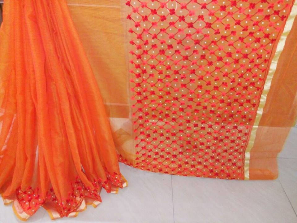 Thumbnail: Kota Doria cotton aari - moti work sarees with running blouse......1199+h