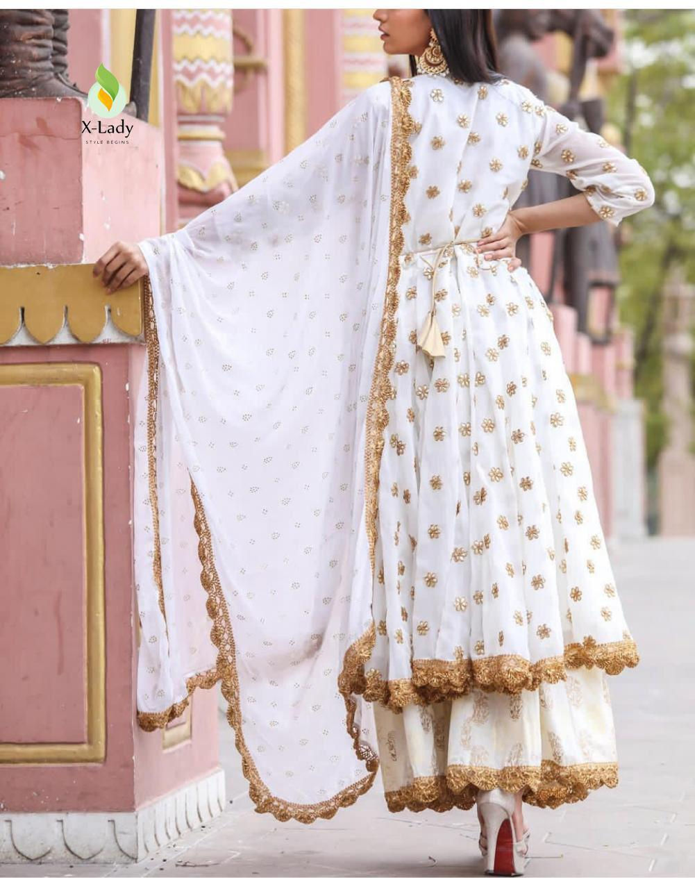 Fabric 💃Georgette full ghera and jari and gold 👩❤💋👩embroidered work