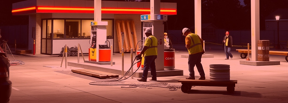 construction company working to rebuild gas station