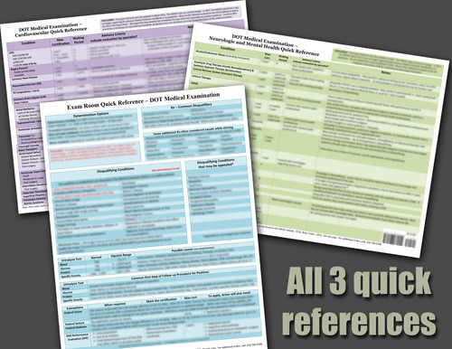 DOT Medical Exam Quick Reference - 3 pack = Neuro/Mental