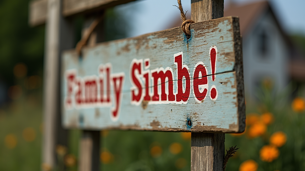 Close-up view of a beautifully painted wooden sign with a family name