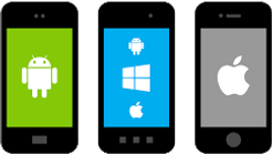 mobile phones with different patforms (Android, Windows Mobile, and iOS)