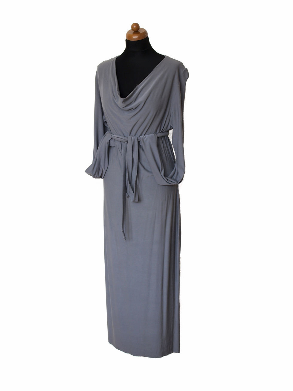 Thumbnail: grey dress with a waterfall neckline made from bamboo viscose