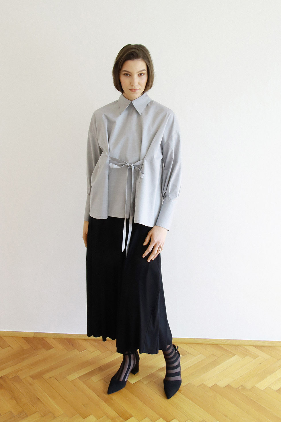 Thumbnail: ladies’ shirt with reversed opening in cotton fabric, made in the czech republic