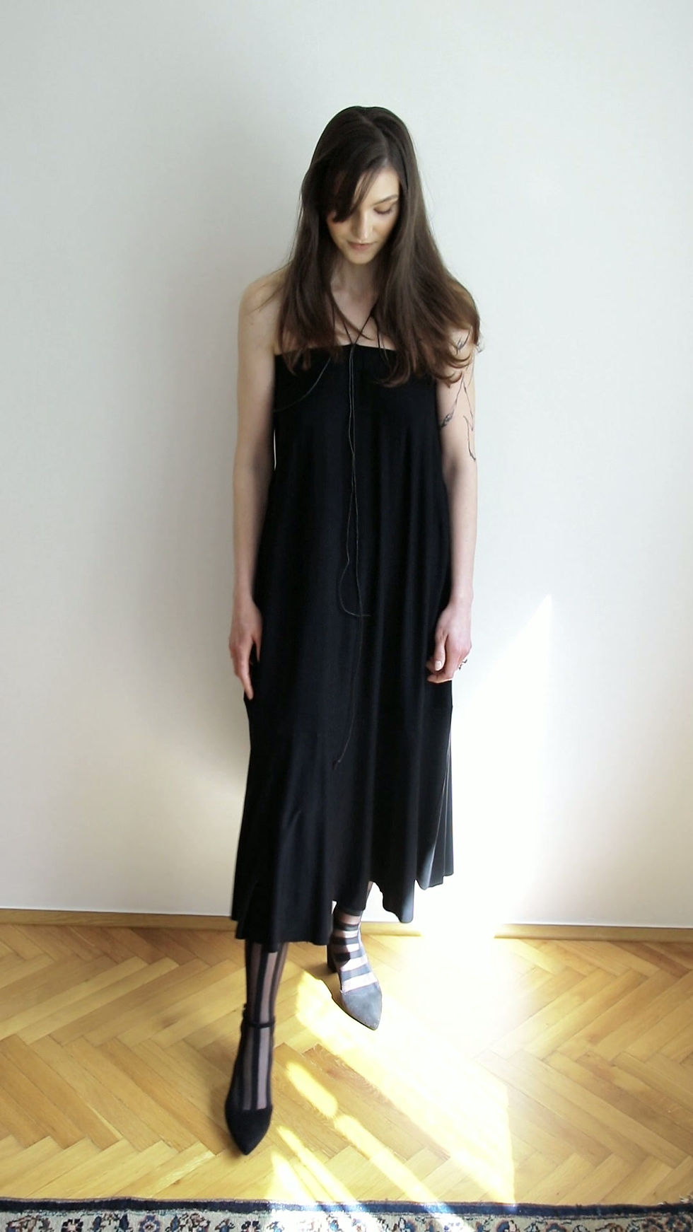 Thumbnail: black bamboo viscose dress, knitted in the czech republic.