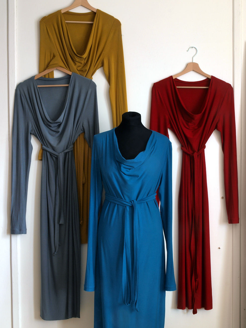 Thumbnail: grey dress with a waterfall neckline made from bamboo viscose