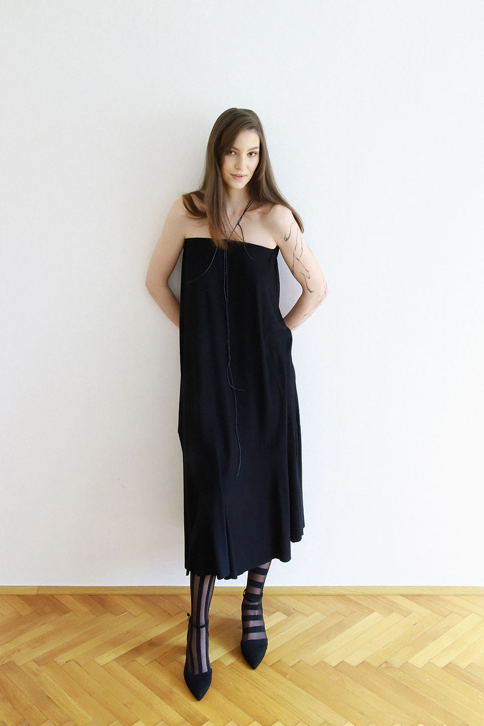 Thumbnail: black bamboo viscose dress, knitted in the czech republic.