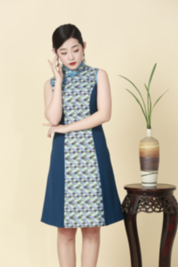 Seigaiha Wave Kimono Cheongsam Dress
