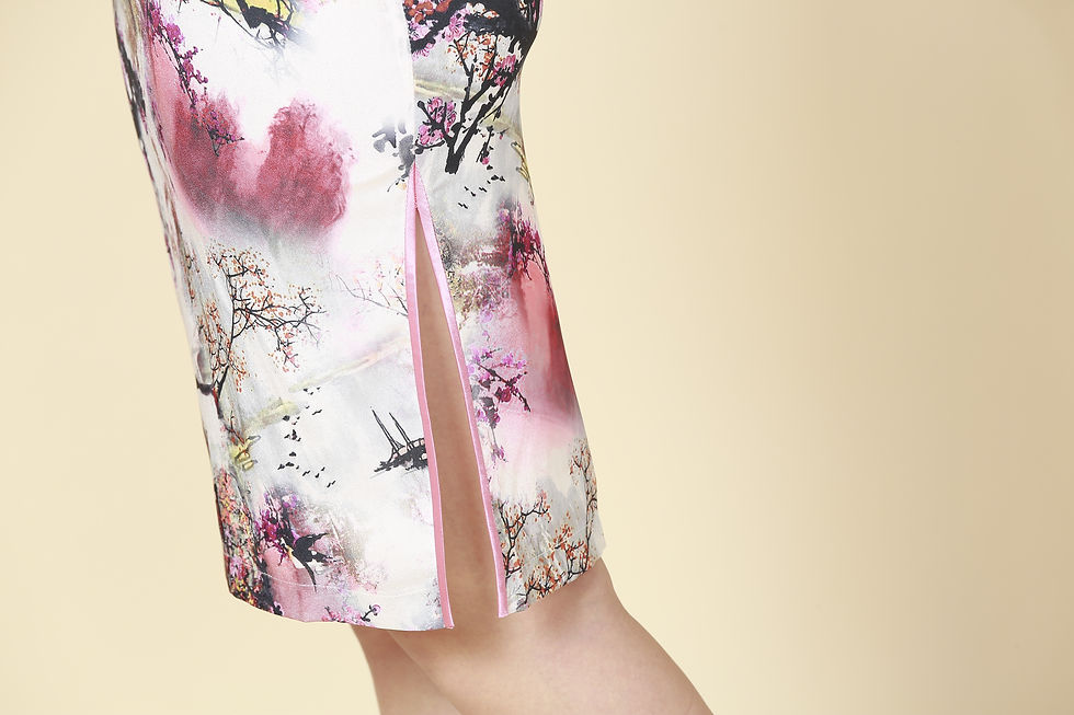 Thumbnail: Cherry Blossoms Silk Cheongsam Dress