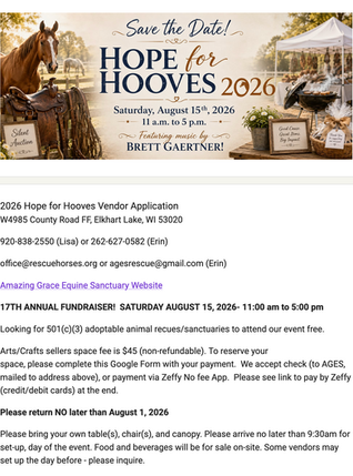 **Vendors Wanted for 2026 Hope for Hooves!**