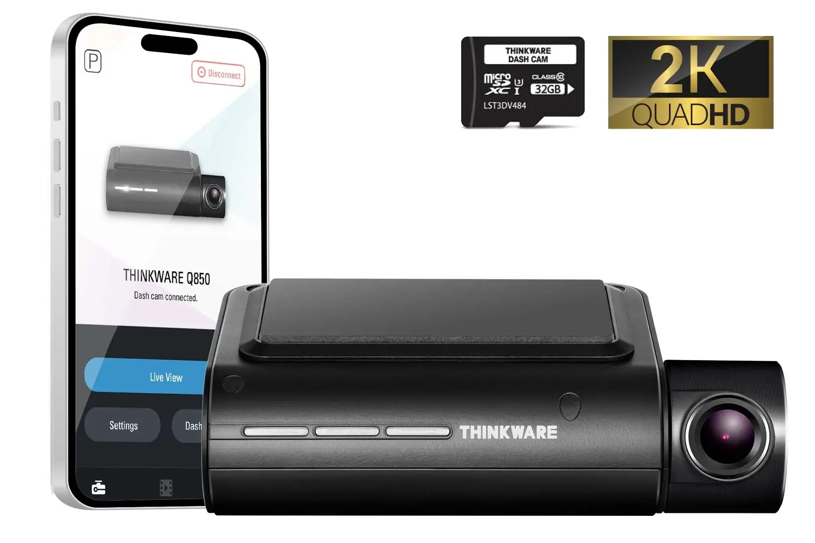 Thinkware Q850 2K QHD Dashcam With Wi-Fi & Optional Rear Cam