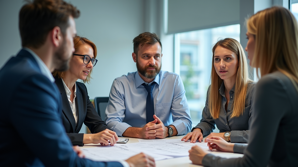 Eye-level view of a project manager discussing plans with a team