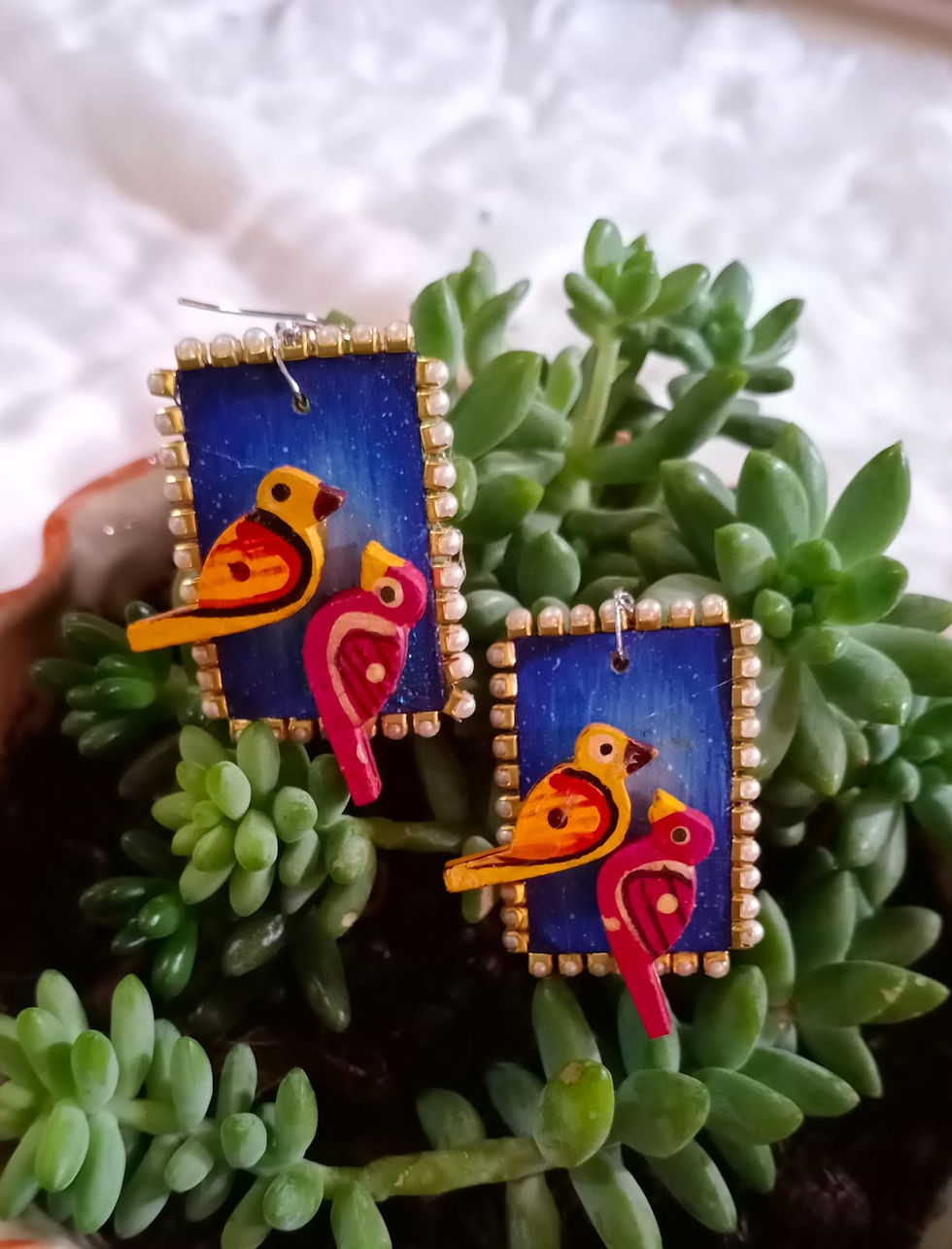 Thumbnail: Rectangular 3D bird earrings