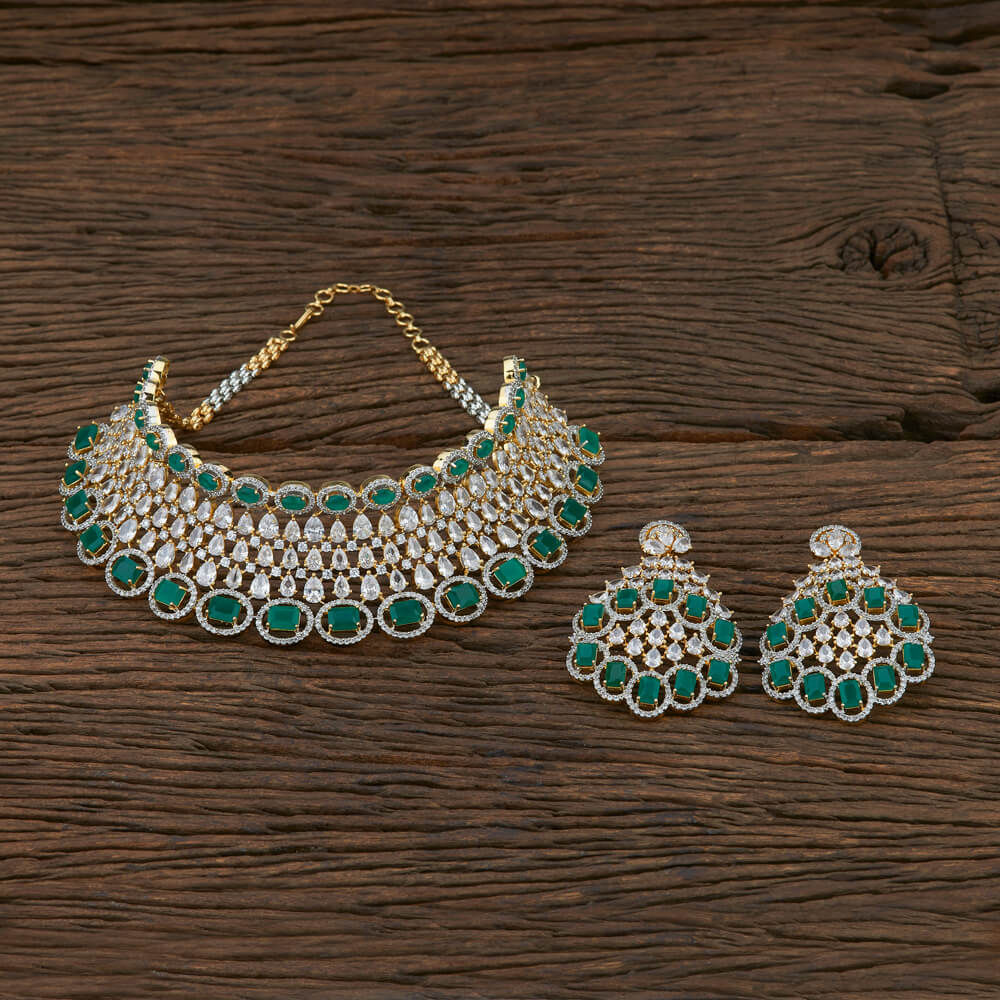 Green And White CZ Choker Set