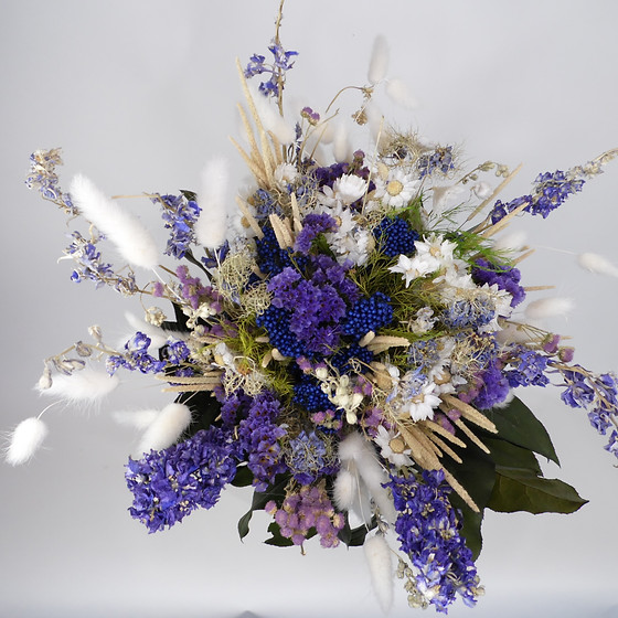 bouquet fleurs stabilisées, cadeau, fleuriste, offrir, fleurs séchées bleu