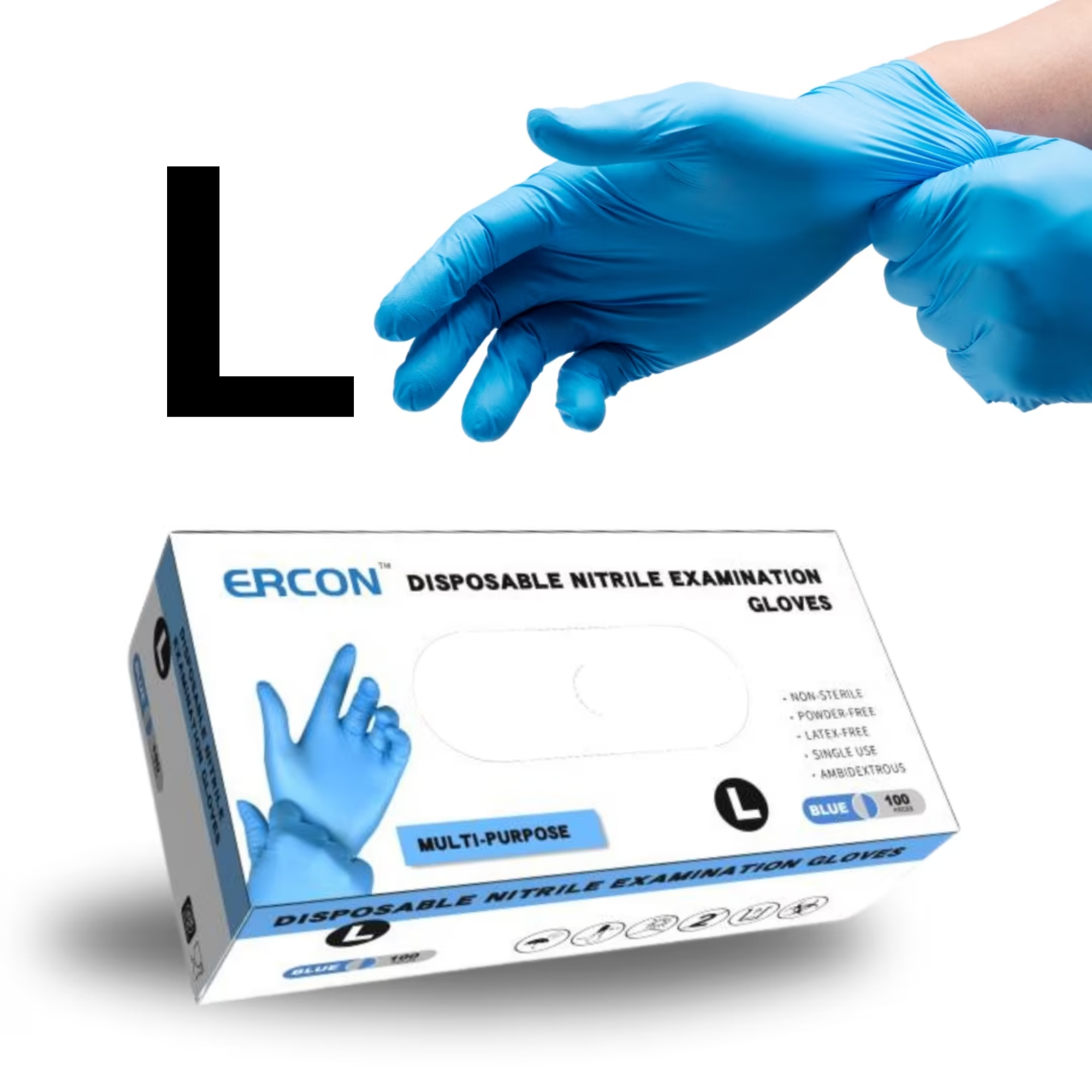 L号蓝色丁腈防护手套 (100只/盒)/ Large Blue Nitrile Gloves 100un/Box