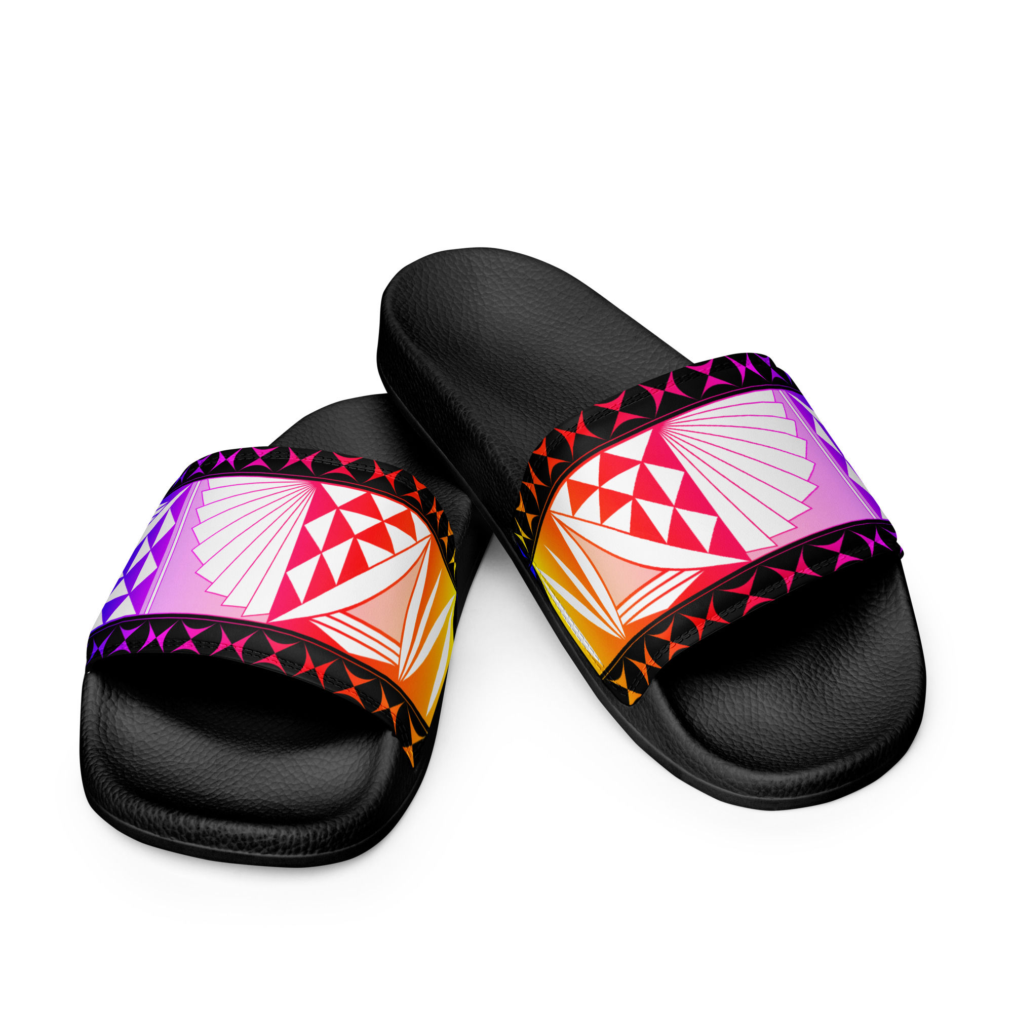 Rainbow Sunrise on Black Men’s slides
