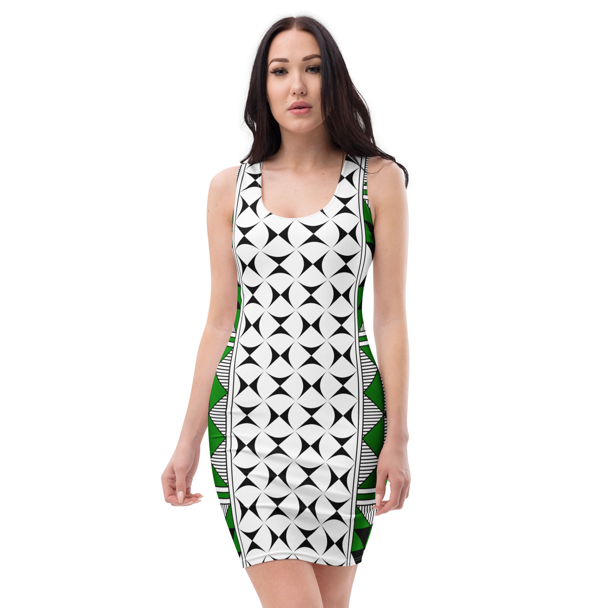Sacred Mountains in Green Bodycon Dress