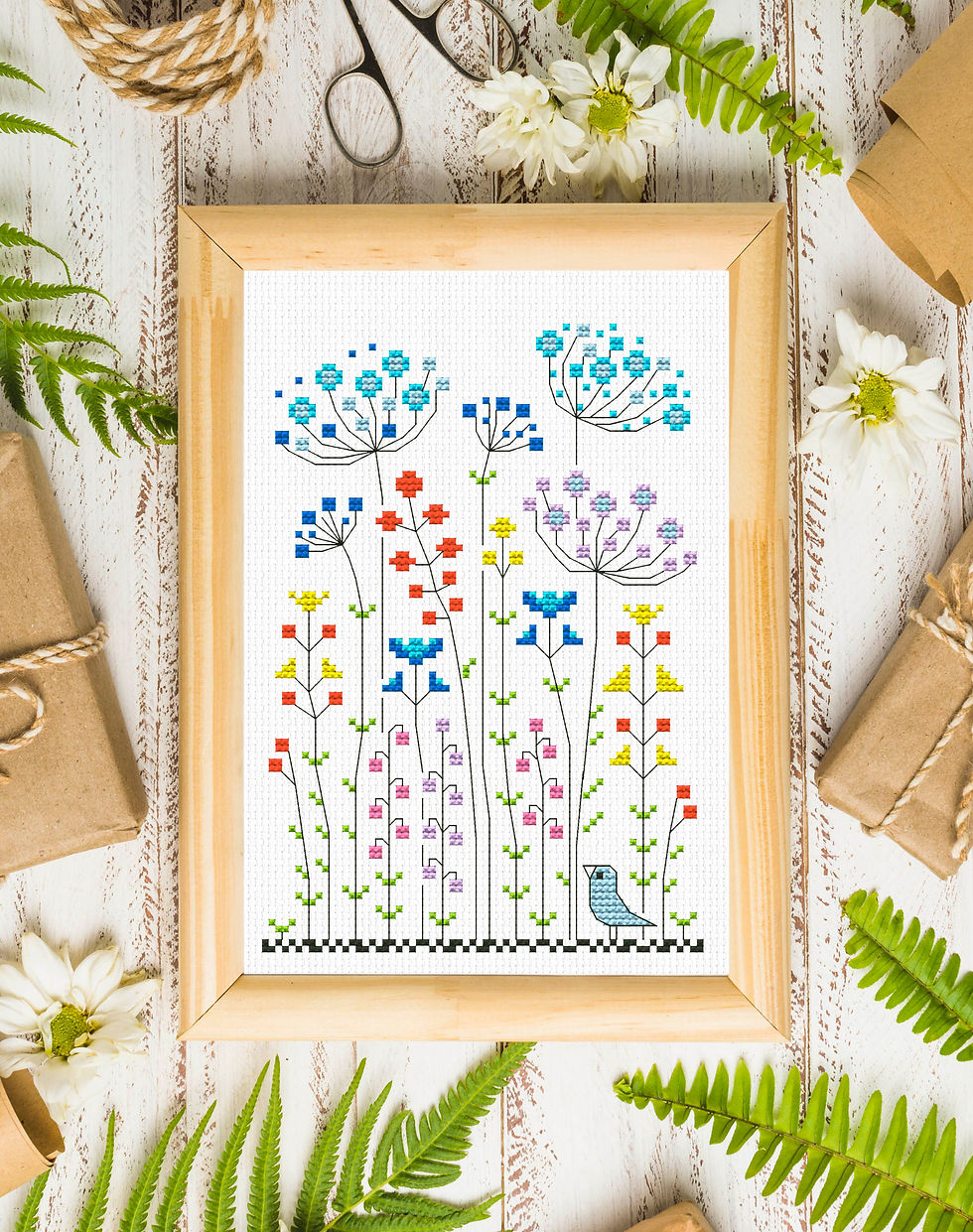 Thumbnail: 2 Floral Cross Stitch Patterns PDF, instant download - Spring Flower Meadow