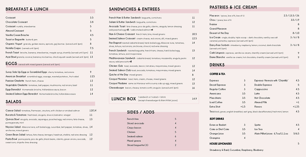La Boutique Café Menu