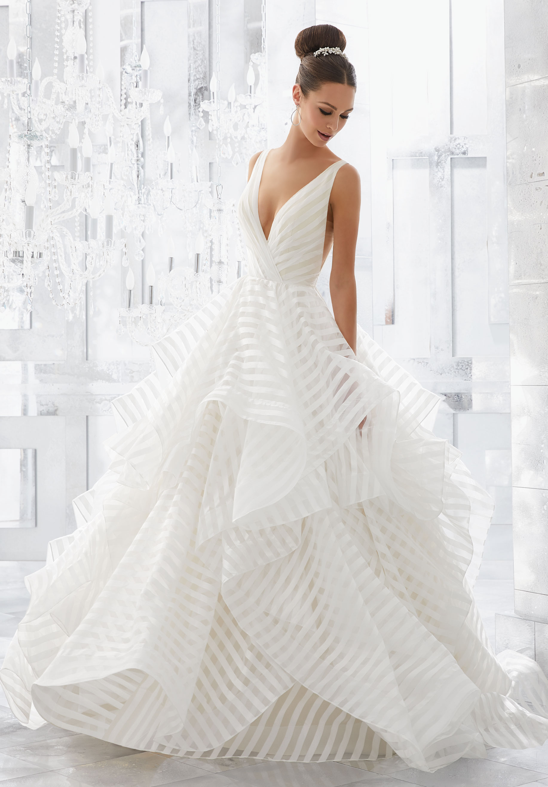 white striped wedding dress
