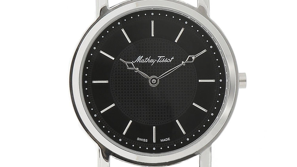 Mathey Tissot Men's City Watch with black dial and leather strap