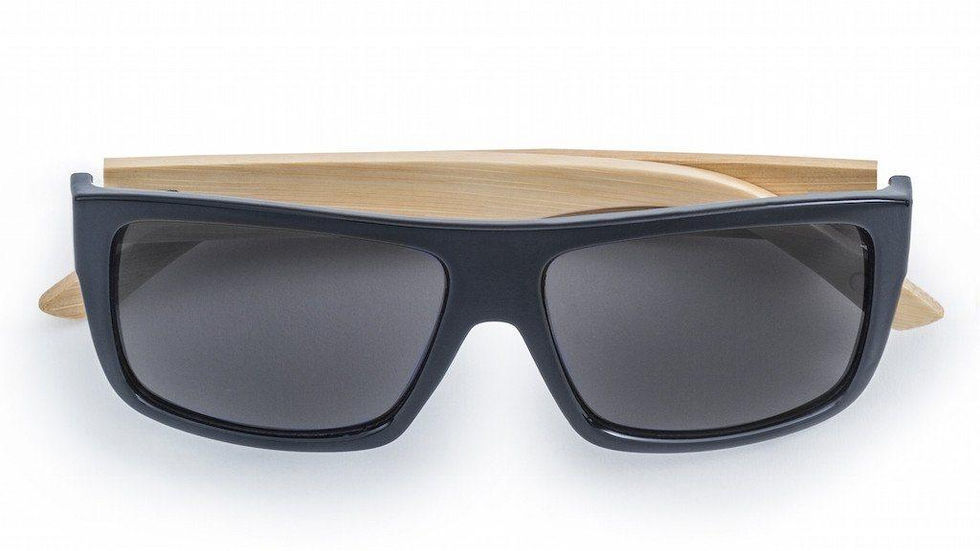 Black sport sunglasses with bamboo temples