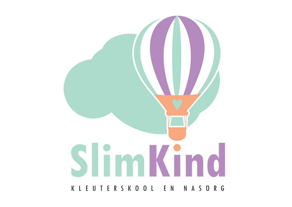 SlimKind preschool logo with pastel hot air balloon and cloud