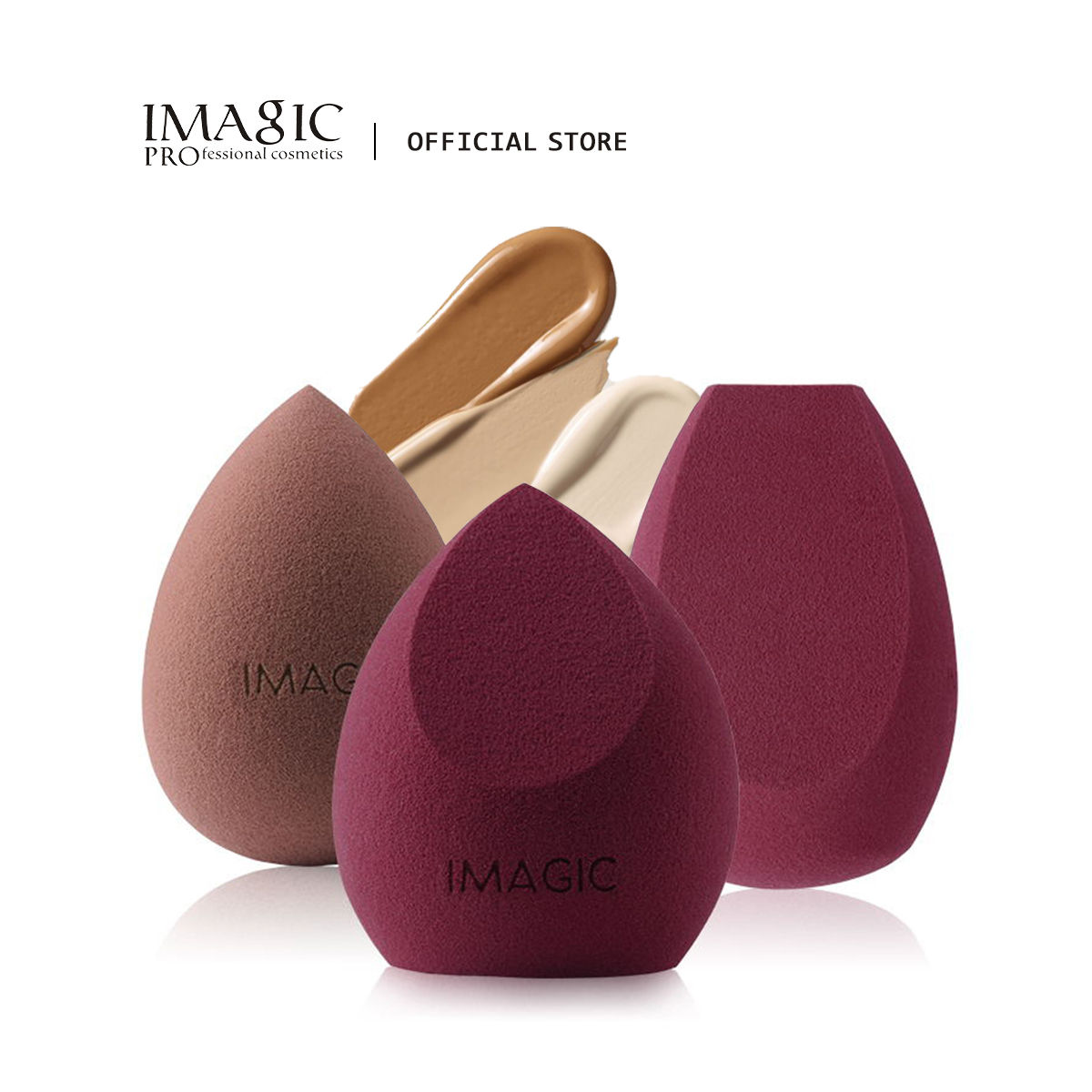 Three IMAGIC beauty sponges with foundation