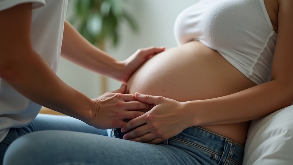 Close-up view of a pregnant woman receiving gentle chiropractic adjustment