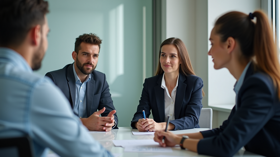 Eye-level view of a diverse group of employees engaged in a compliance training session