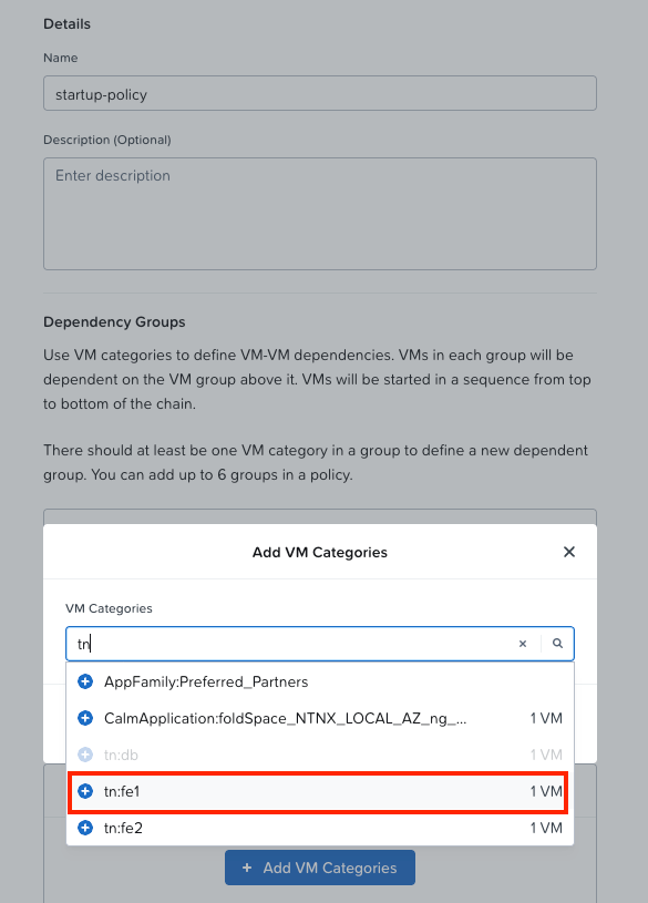 add vm categories to startup policy