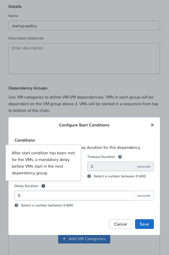 VM Startup Policy delay duration